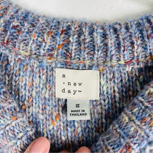 A New Day blue orange speckled cable knit oversized coastal sweater small - Picture 5 of 7